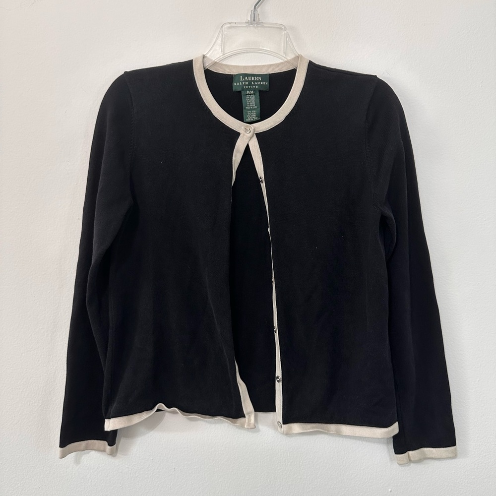 Lauren Ralph Lauren Petite Silk Blend Cardigan Silver Accent Classic Preppy